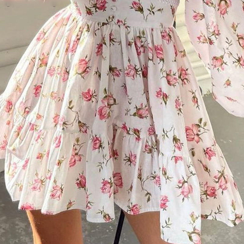 The Rosalie Floral V-Neck Mini Dress | Romantic Puff Sleeve Collection