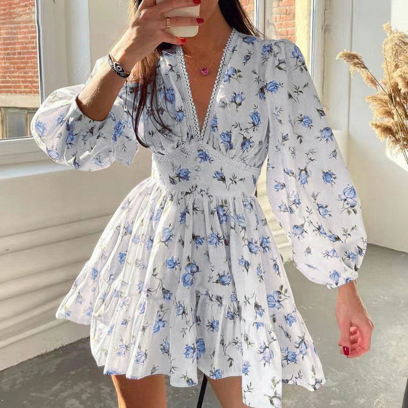 The Rosalie Floral V-Neck Mini Dress | Romantic Puff Sleeve Collection