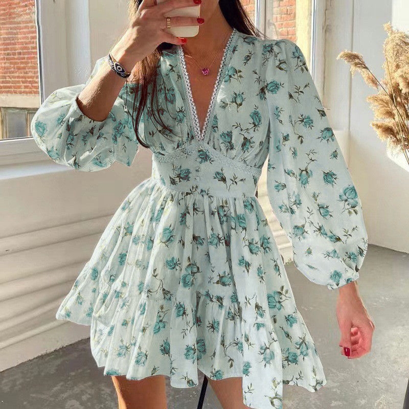 The Rosalie Floral V-Neck Mini Dress | Romantic Puff Sleeve Collection